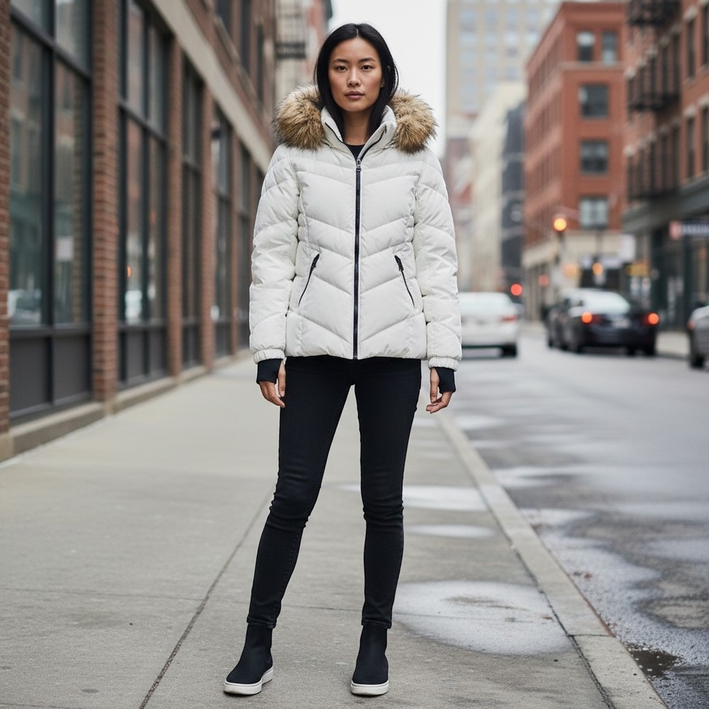 Madden Girl White Puffer Jacket Faux Fur Hood Quilted Winter Parka Kids Large